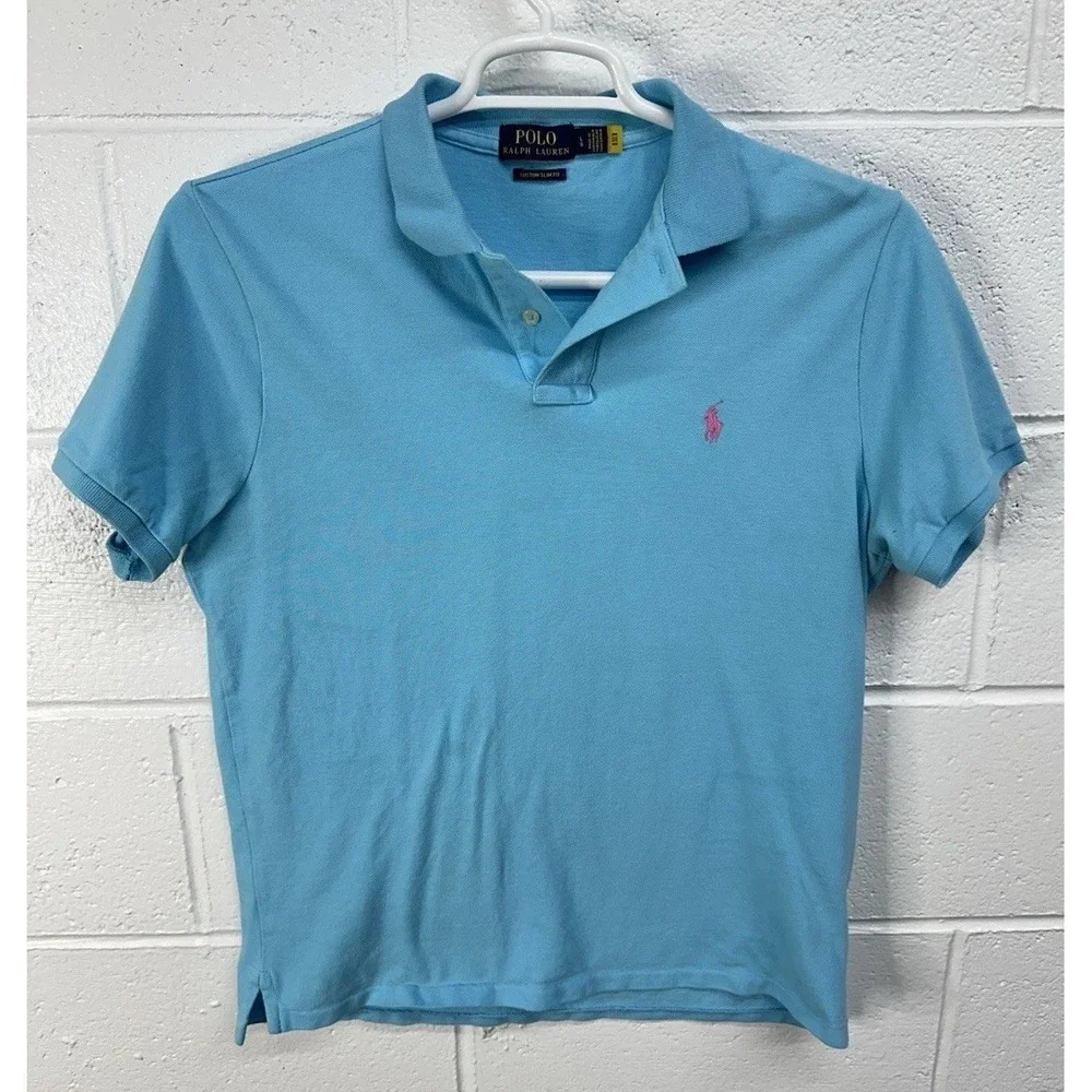 Polo Ralph Lauren Polo Shirt Aqua Blue Custom Slim Fit / Men's‎ Large
